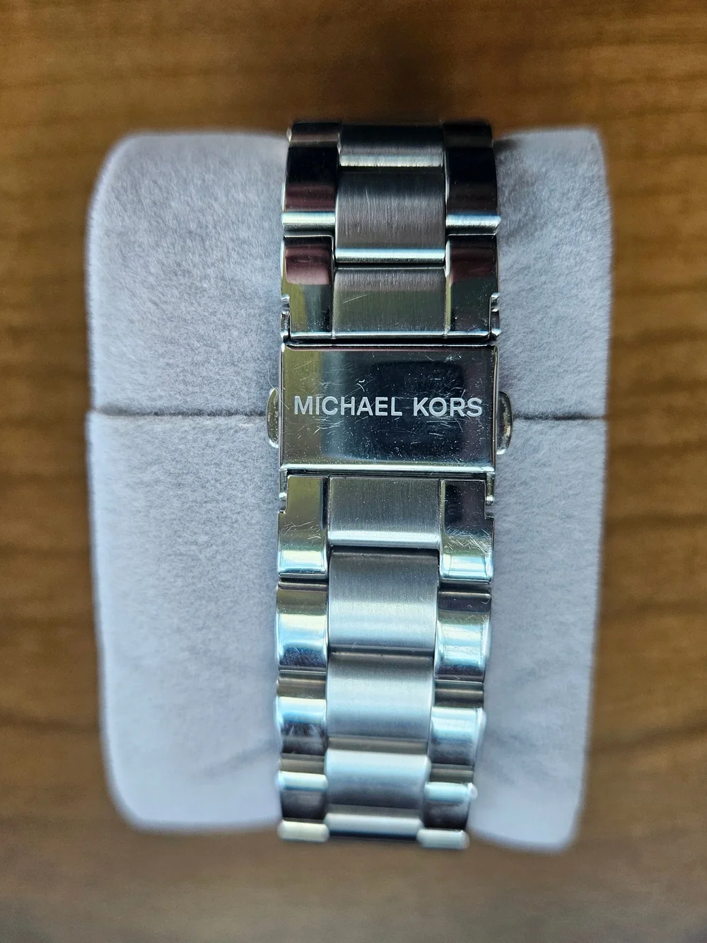Michael Kors Silver-Tone Watch with Champagne Dial and Pink Crystal Bezel
